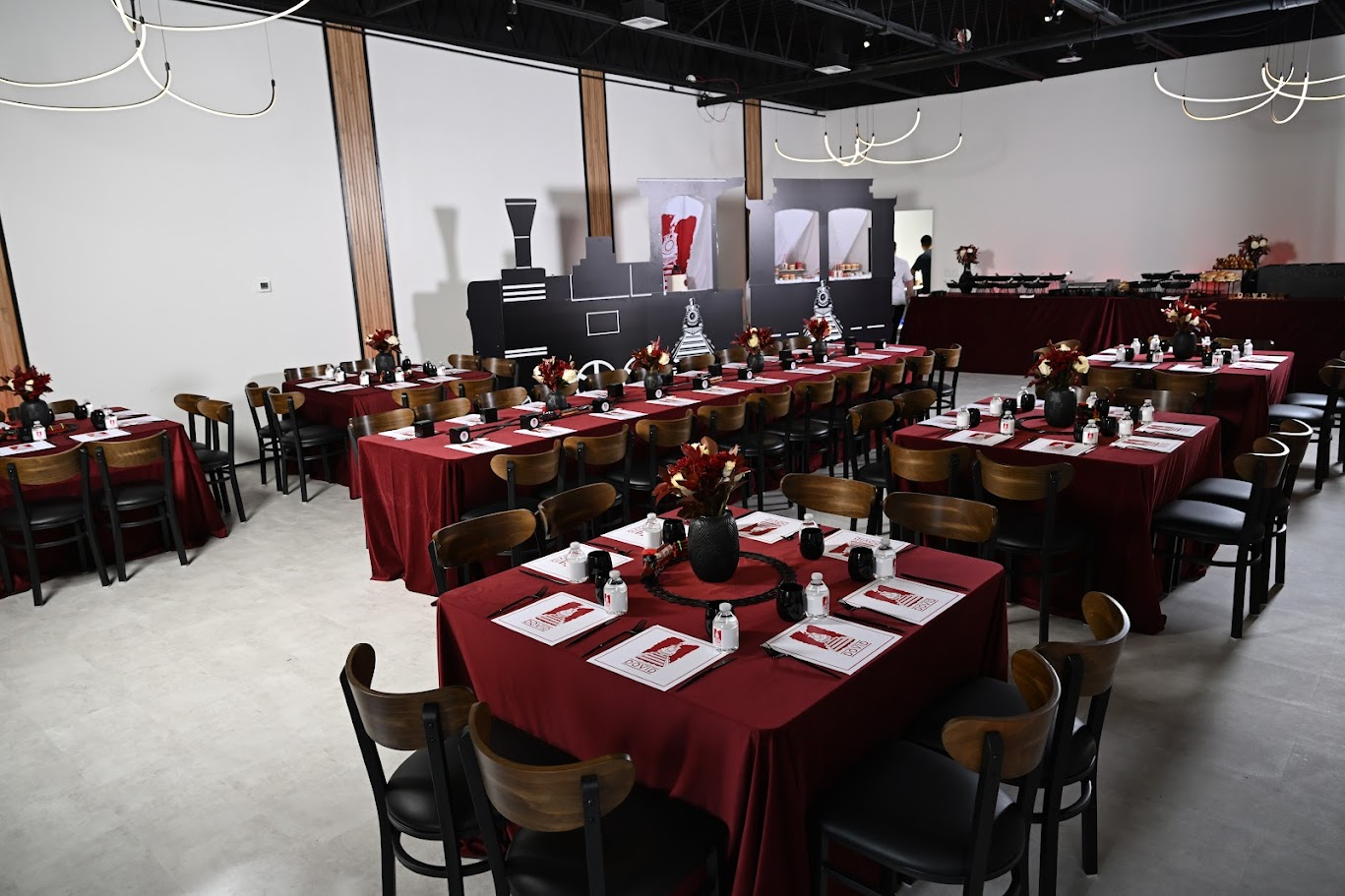 Deep-toned ballroom set for an evening celebration